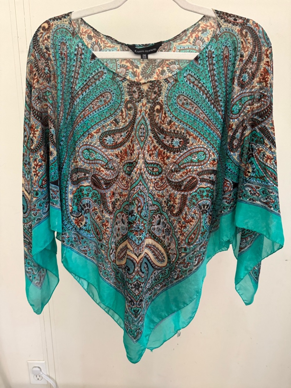Karma Highway Lightweight Turquoise Paisley Silk Poncho Top